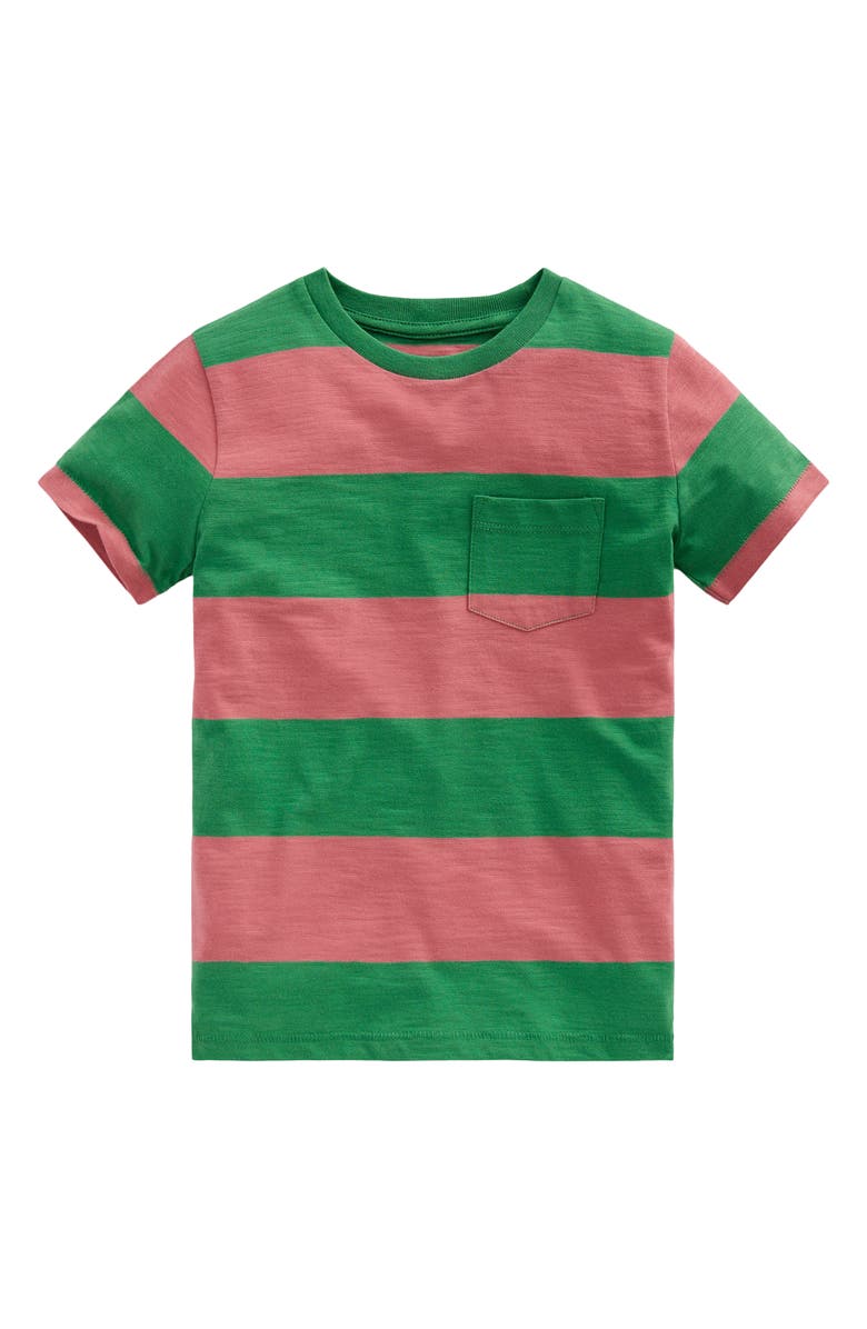 Mini Boden Kids' Stripe Pocket T-Shirt, Main, color, Shamrock Green/ Chintz Pink