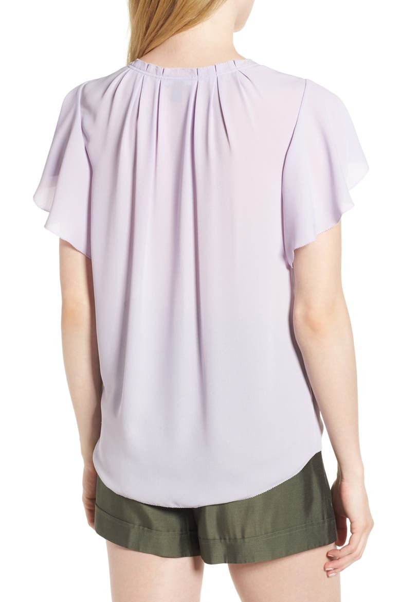Pleated Flutter Sleeve Top, Alternate, color, PURPLE PETAL