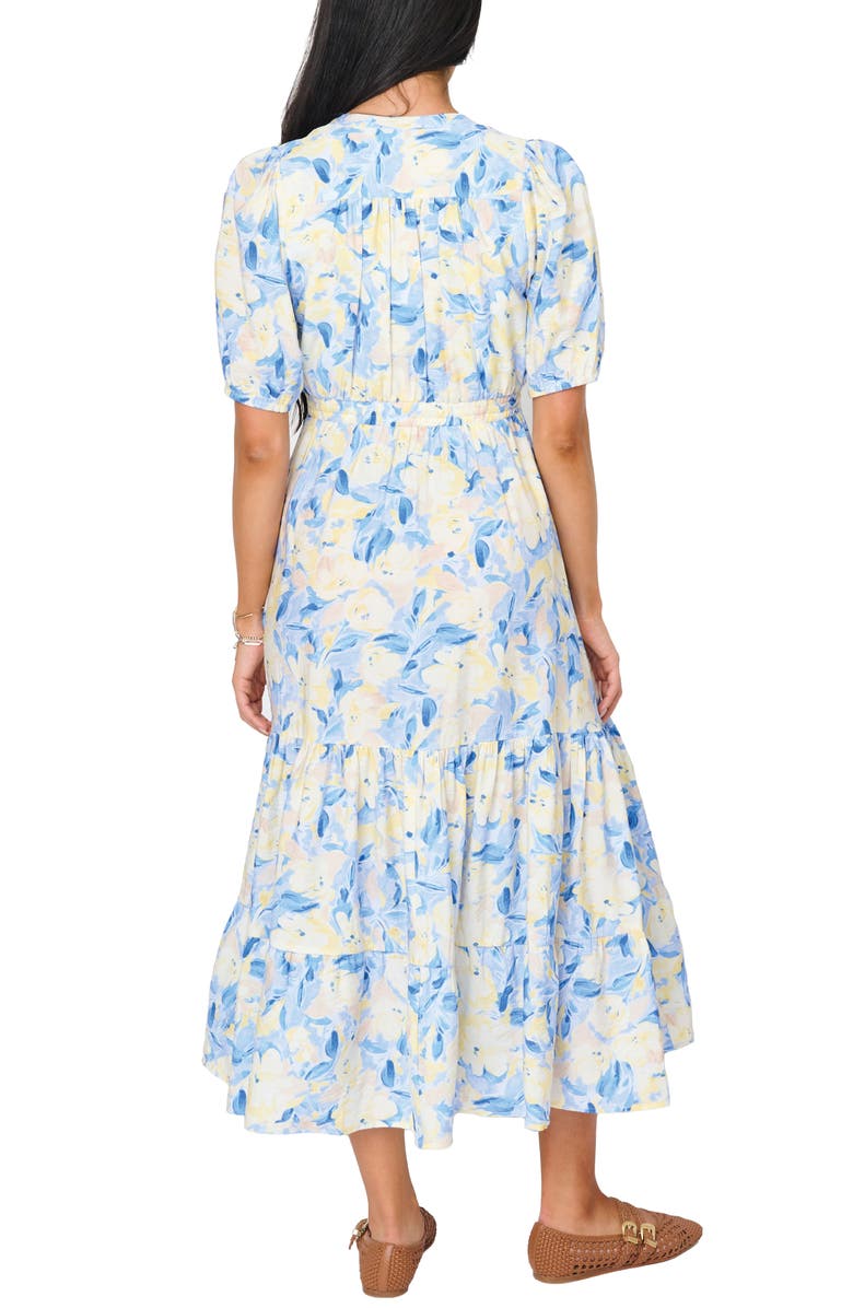 GIBSONLOOK Kira Floral Drawstring Maxi Dress, Alternate, color, Yellow Navy Floral