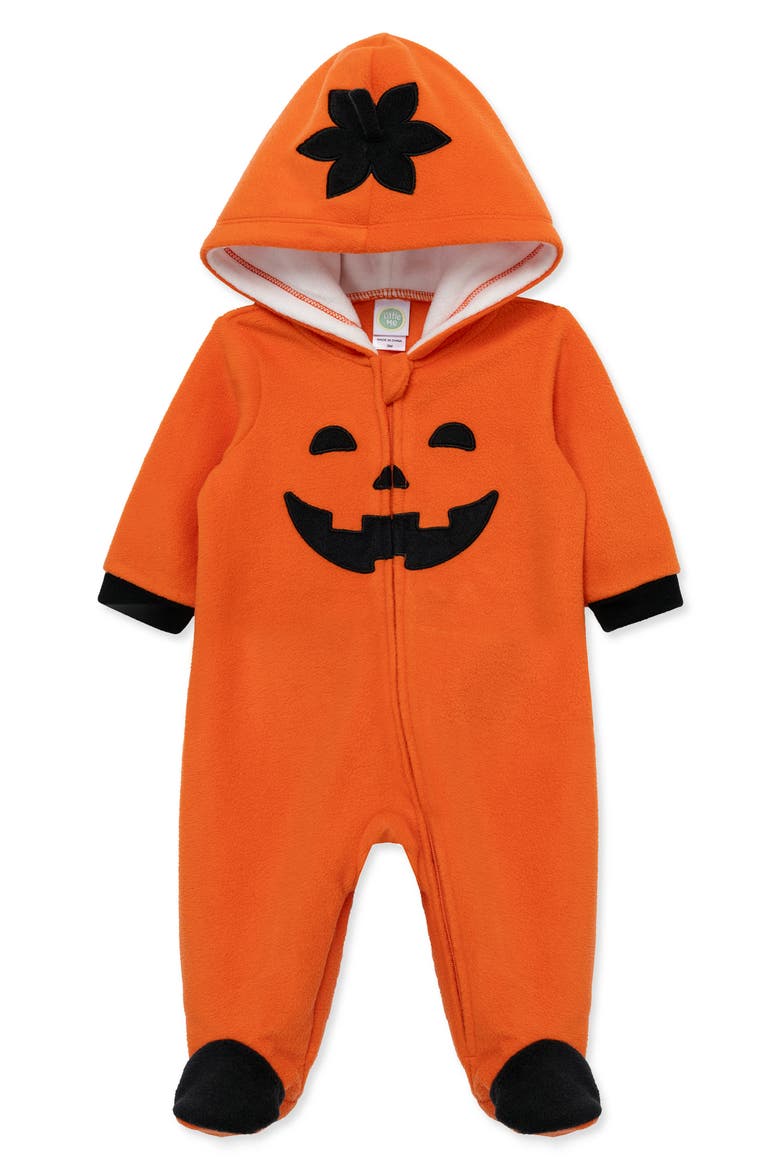 Kids' Pumpkin Fleece Footie, Alternate, color, ORANGE