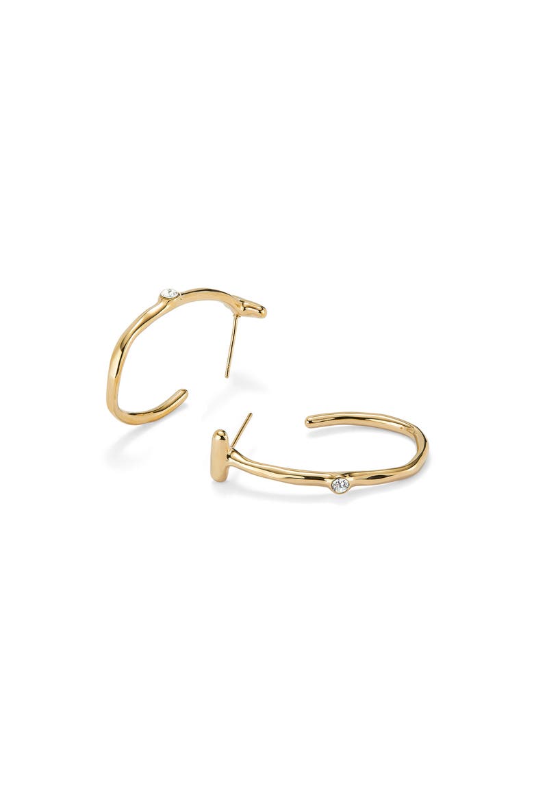 18K Gold-Plated Hoop Earrings with White Topaz, Alternate, color, Gold