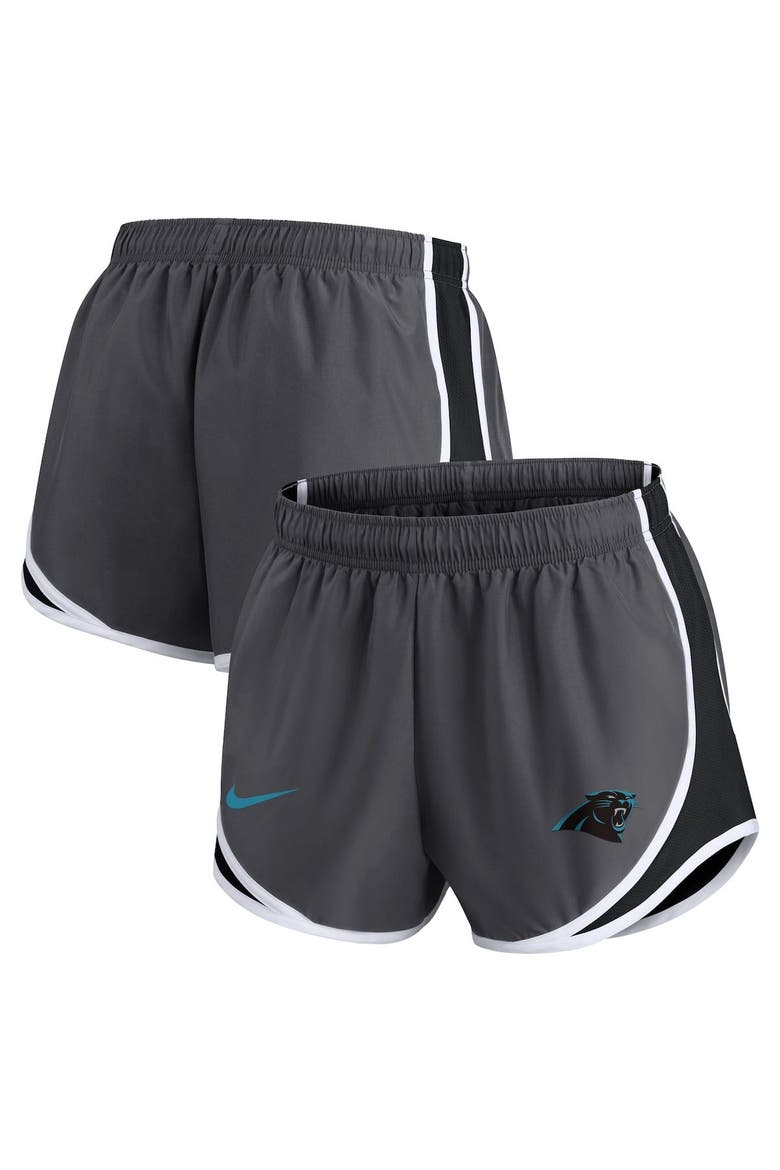Women's Nike Charcoal Carolina Panthers Logo Performance Tempo Shorts, Main, color, Charcoal