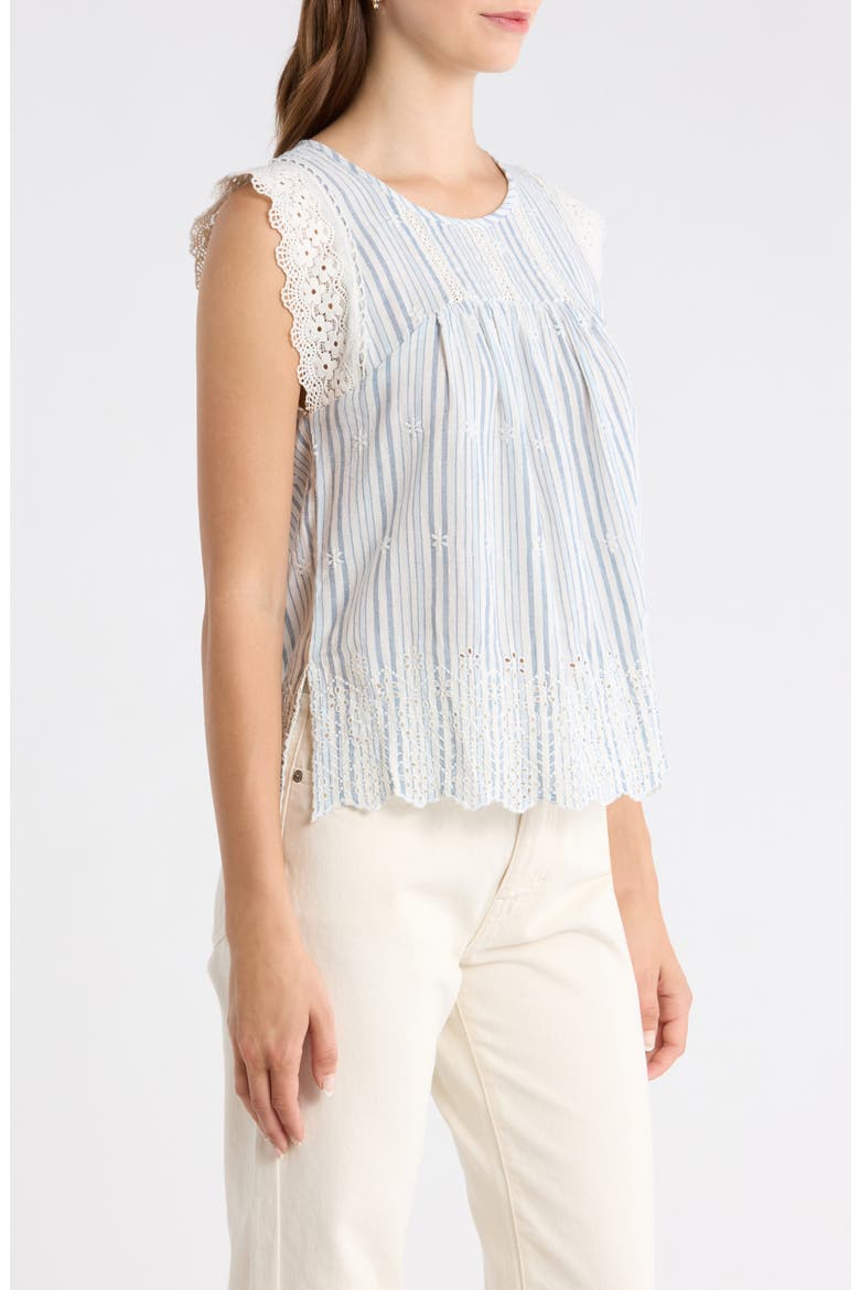 Lace & Embroidery Detail Stripe Cotton & Linen Top, Alternate, color, BLUE STRIPE