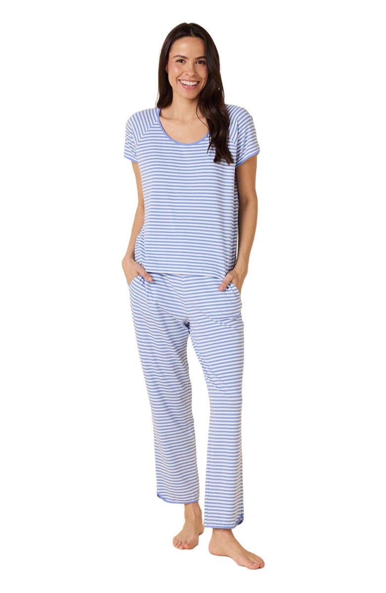 The Cat
s Pajamas Pima Knit Short Sleeved Simple Set, Main, color, Essential Stripe Provence
