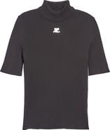 Courrèges Embroidered Logo Mock Neck Rib Sweater