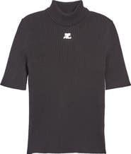 Courrèges Embroidered Logo Mock Neck Rib Sweater