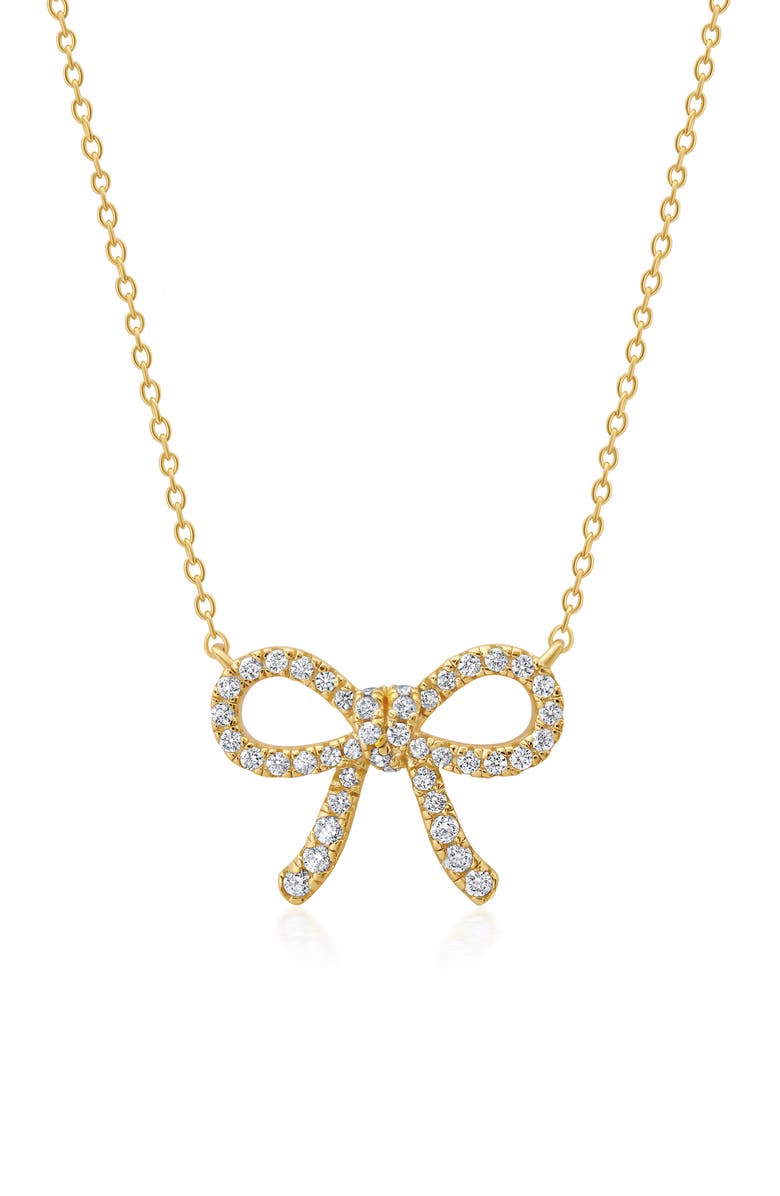 Crislu Fairy Tale Pavé Cubic Zirconia Bow Pendant Necklace, Main, color, 18Kt Yellow Gold/ Clear Stone