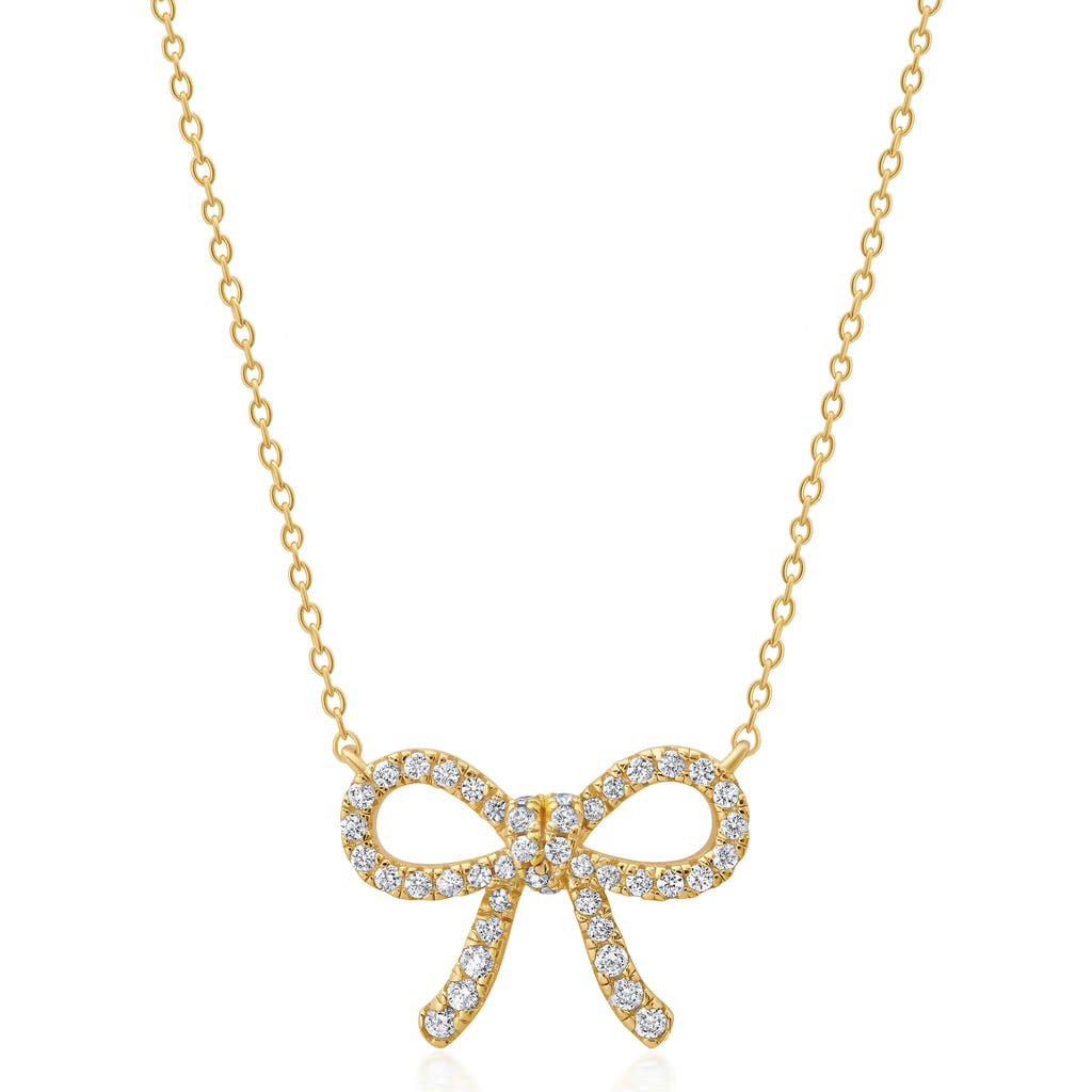Crislu Fairy Tale Pavé Cubic Zirconia Bow Pendant Necklace In Gold