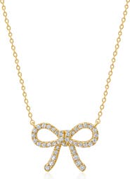 Crislu Fairy Tale Pavé Cubic Zirconia Bow Pendant Necklace
