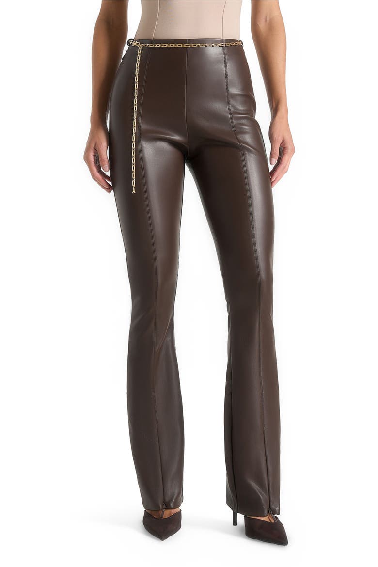 Ninon Leather Fit And Flare Leggings With Chain, Main, color, Brown