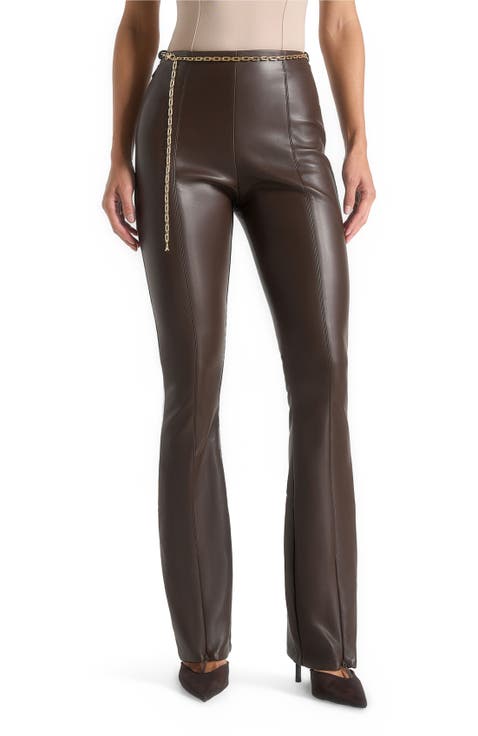 Ninon Leather Fit And Flare Leggings With Chain