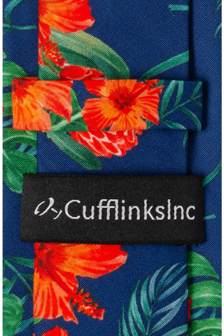Tropical Hibiscus Silk Blend Tie, Alternate, color, NAVY