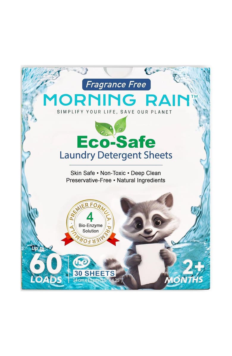 MorningRain Eco Safe Laundry Detergent Sheets Unscented, 30 Sheets, 60 Loads, Main, color, Multicolored