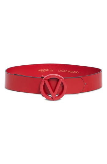 Valentino By Mario Valentino Vlogo Tonal Buckle Leather Belt