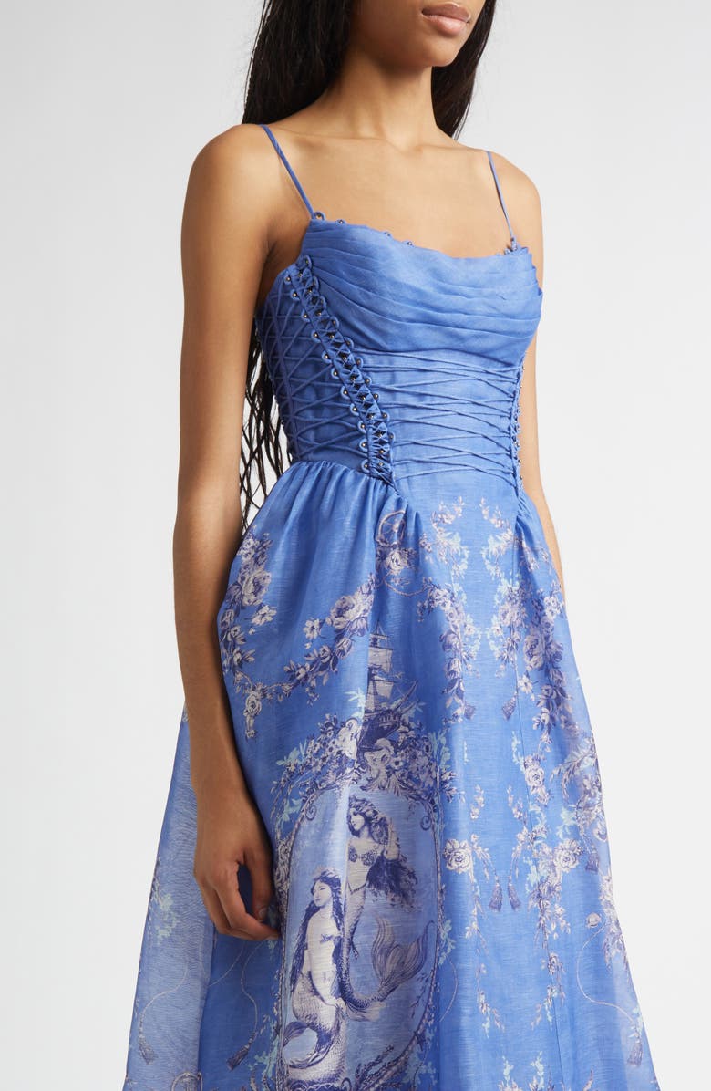 Zimmermann Rebellion Mermaid Silk & Linen Picnic Dress, Alternate, color, Blue Mermaid