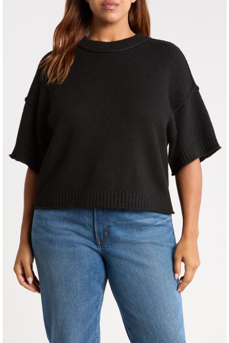 Broome Short Sleeve Crewneck Sweater, Main, color, BLACK