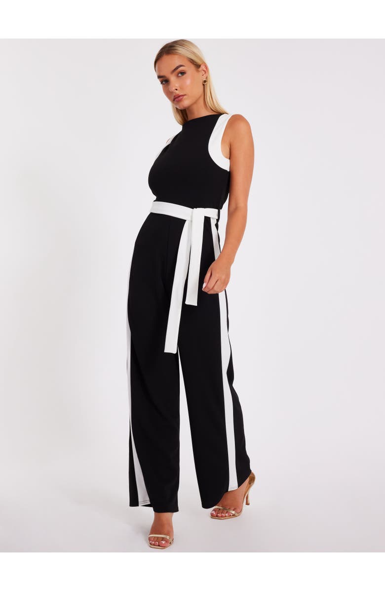 QUIZ Contrast Palazzo Jumpsuit, Main, color, Black