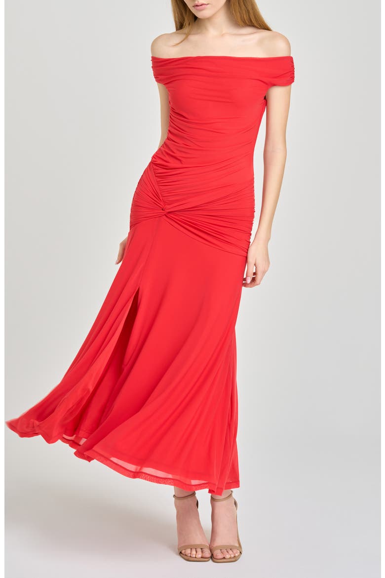 x Hannah Lovey Porter Margaux Off the Shoulder Ruched Dress (Nordstrom Exclusive), Alternate, color, RED