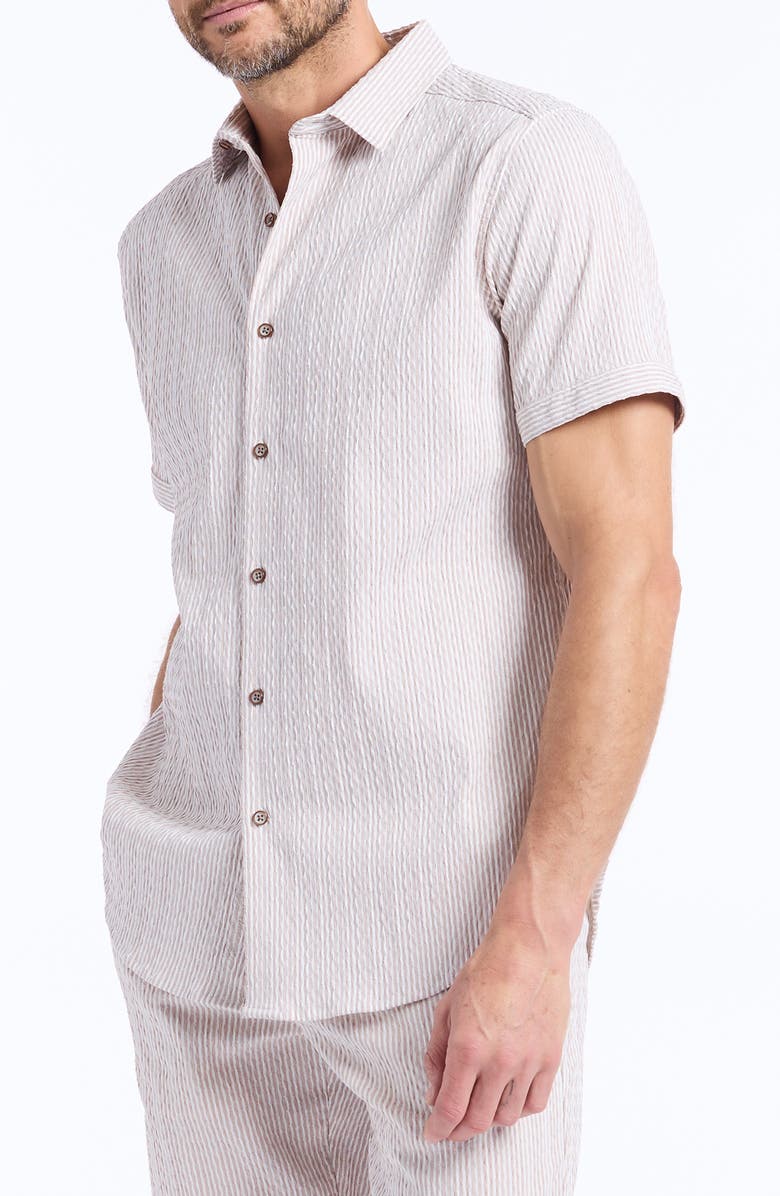 Robert Graham Fornillo Classic Fit Stripe Short Sleeve Button-Up Shirt, Alternate, color, Khaki