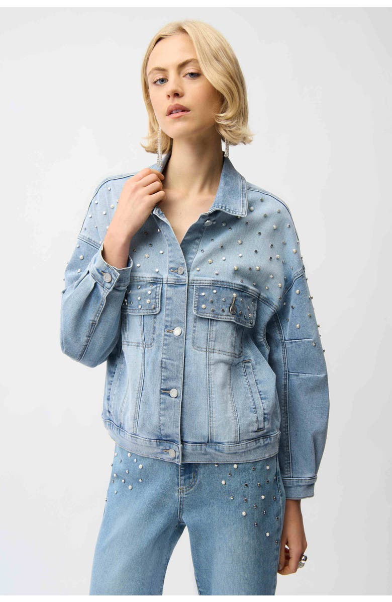 JOSEPH RIBKOFF Denim Oversized Jacket With Pearls and Studs, Main, color, Light Blue Denim