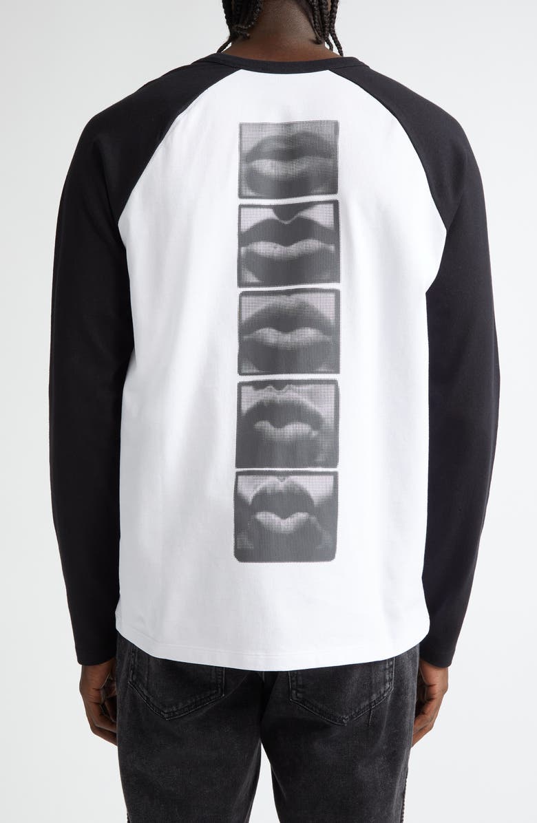 Balmain Lips Print Logo Raglan Sleeve Organic Cotton T-Shirt, Alternate, color, 