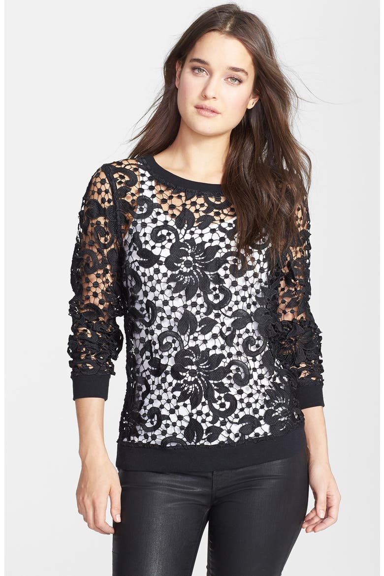 Embroidered Lace Pullover, Main, color, BLACK