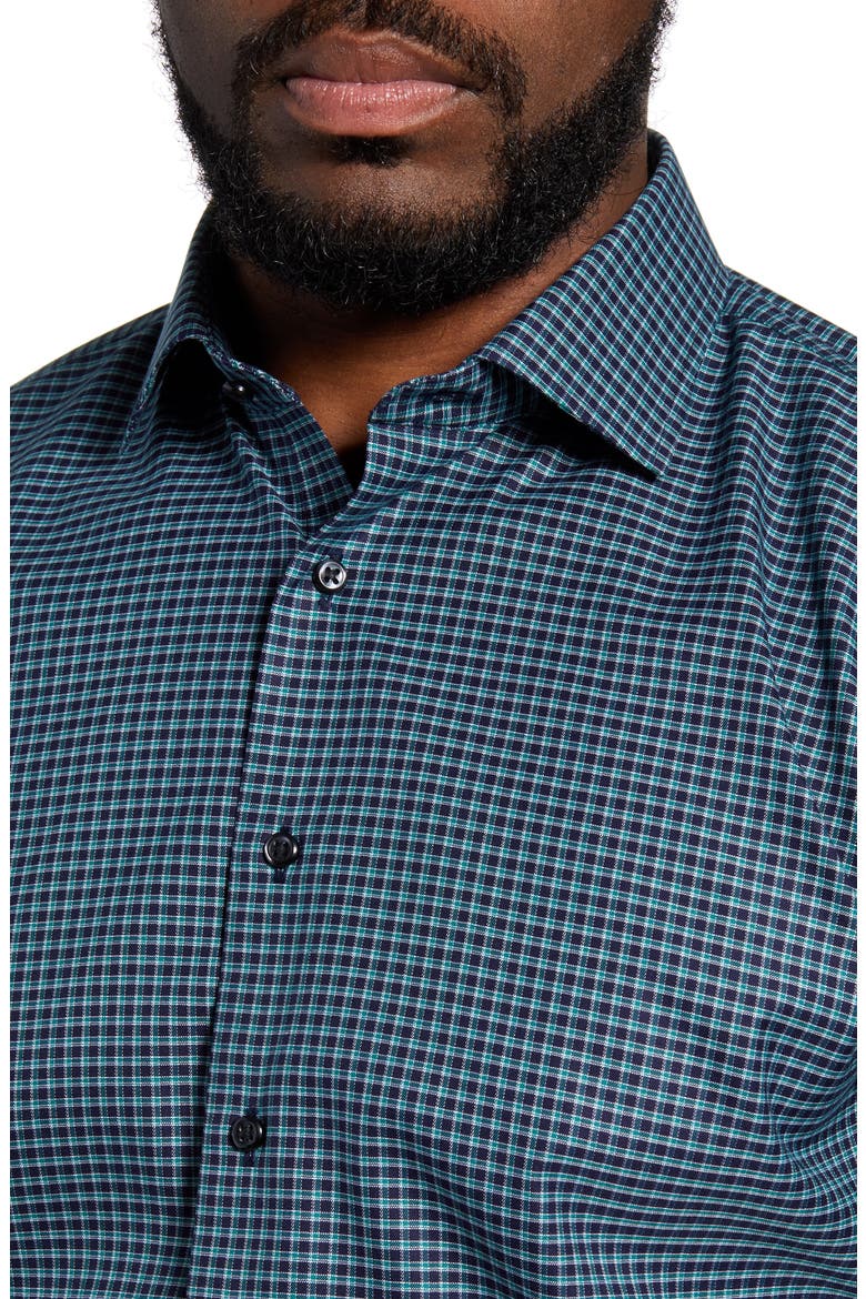 Trim Fit Non-Iron Check Dress Shirt, Alternate, color, TEAL PEACOCK