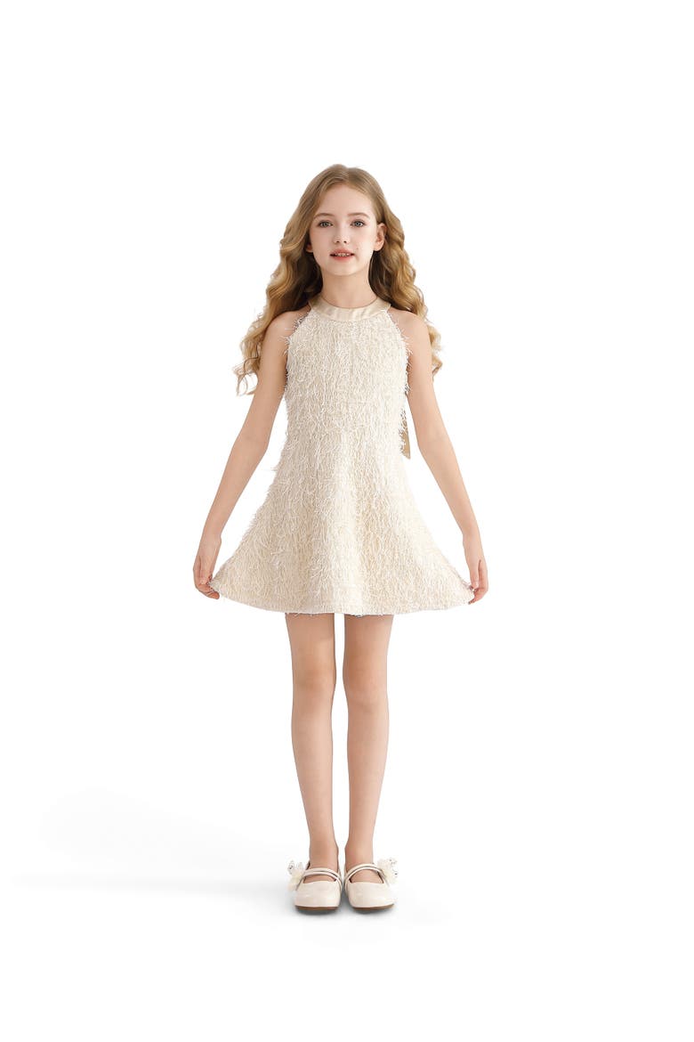 Rosette Ribbon-Back Dress, Alternate, color, Cream