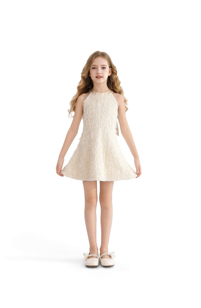 Tulleen Rosette Ribbon-Back Dress, Alternate, color, Cream