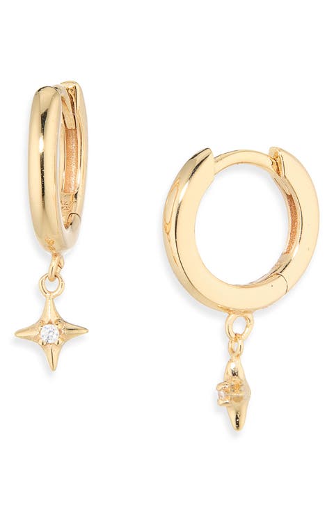 Cosmic Star Charm Cubic Zirconia Huggie Hoop Earrings