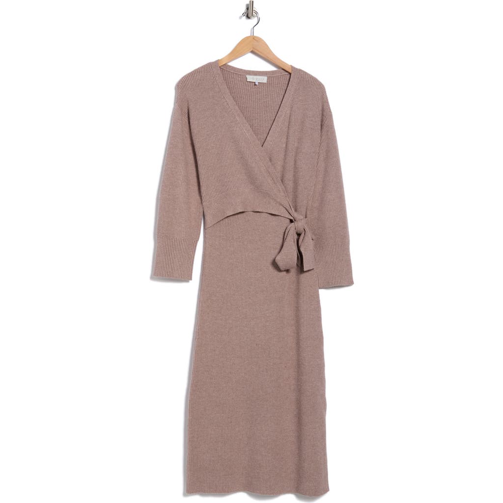 Wayf Long Sleeve Wrap Sweater Dress In Pink