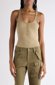 Isabel Marant Helma Raw Edge Silk Jersey Henley Tank