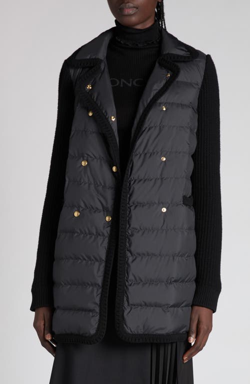 Moncler Double Breasted Knit & Quilted Down Longline Cardigan In Black