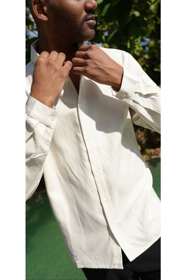 Careya Linen-blend Embroidered Button-down Shirt, Alternate, color, Ivory (off-white)