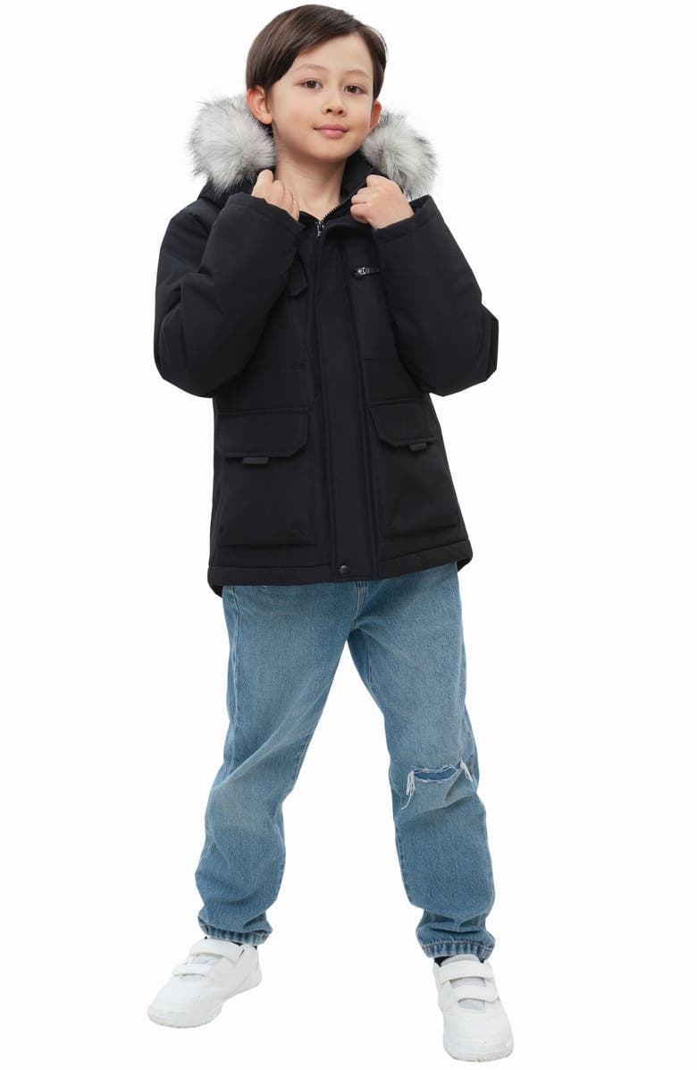 Rokka&Rolla Kids' Parka Coat with Detachable Trim, Alternate, color, Black