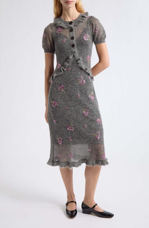 Beaded Floral Wool & Mohair Blend Cardigan