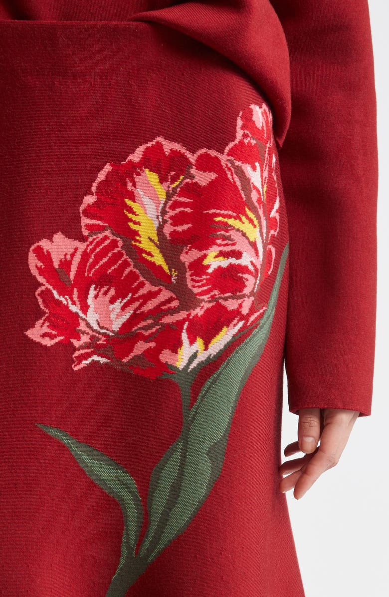 Carolina Herrera Floral Jacquard Flared Skirt, Alternate, color, Garnet Multi
