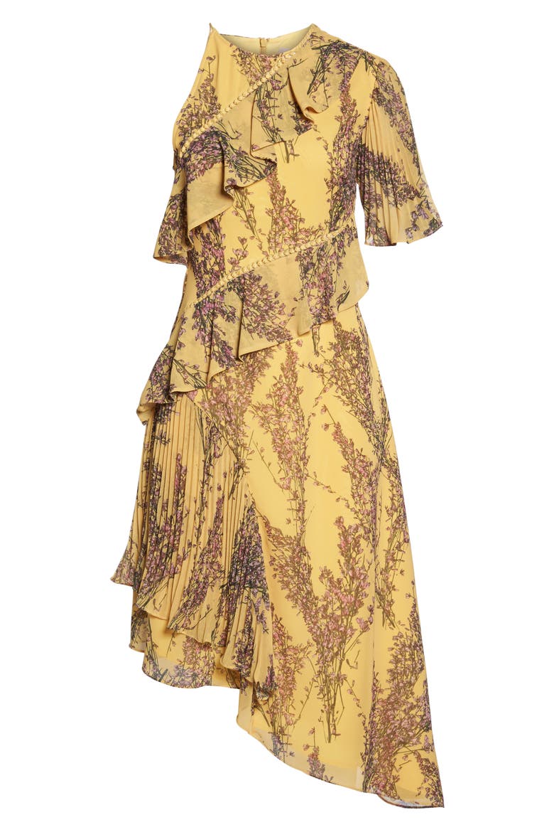 Asymmetrical Ruffle Dress, Alternate, color, GOLDEN WILDFLOWER FLORAL