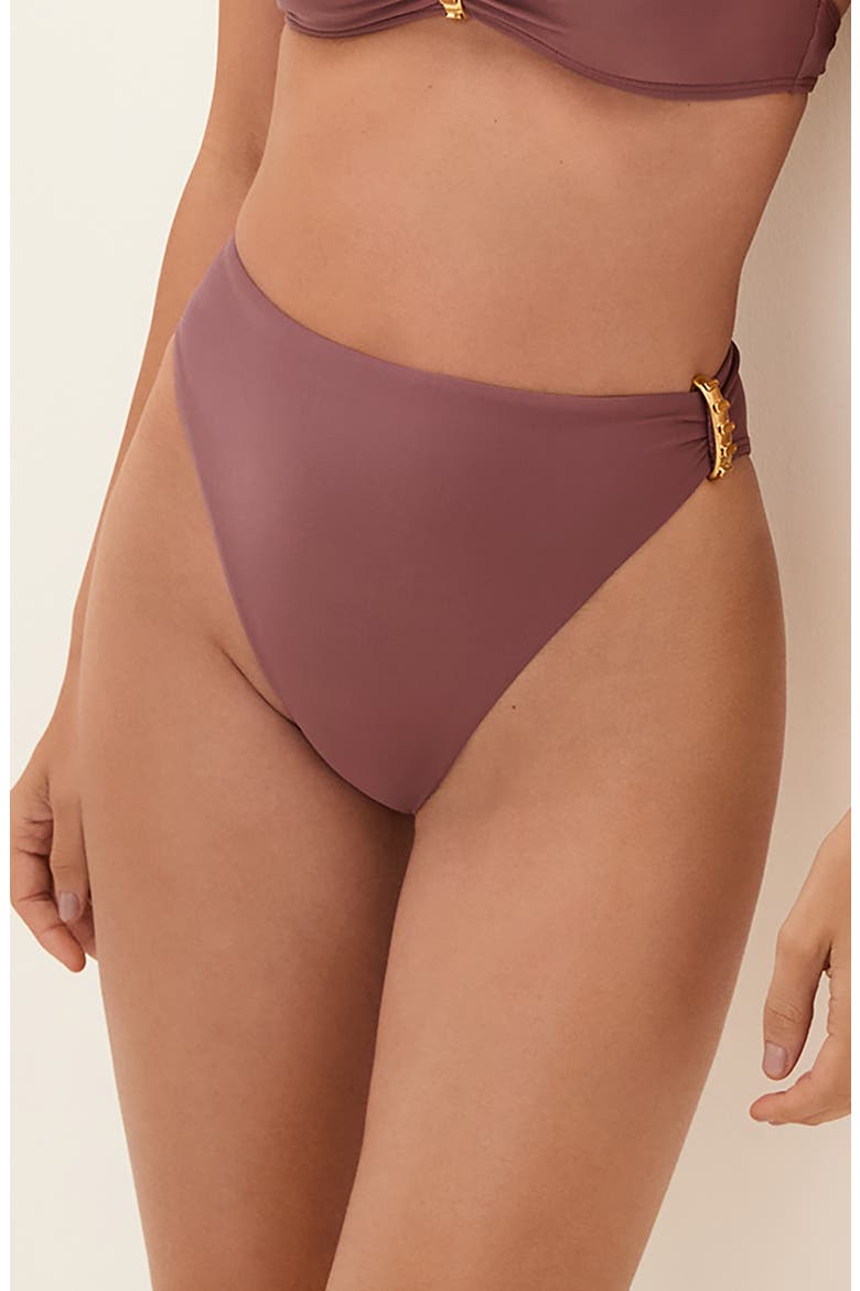 Bessie Hardware Detail High Waist Bikini Bottoms, Main, color, PURPLE