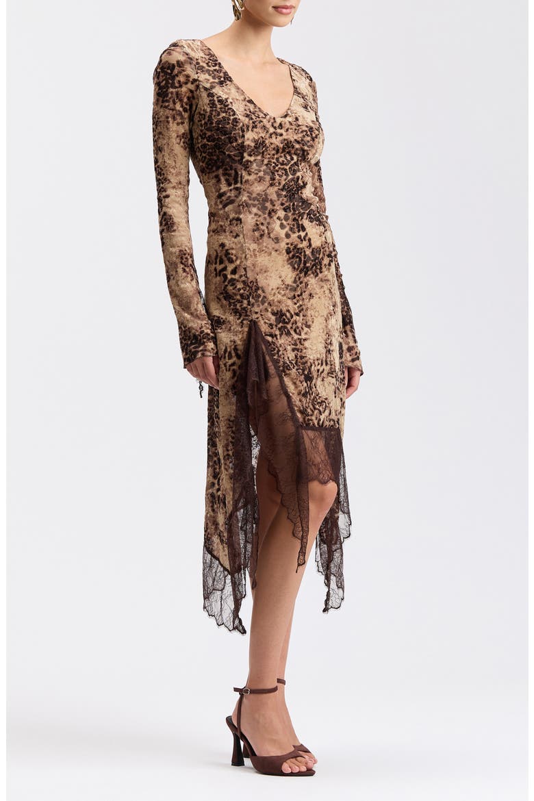 Asymmetrical Lace Trim Burnout Midi Dress, Alternate, color, BURNOUT CHEETAH