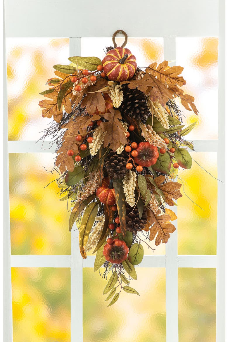 27"H Fall Pumpkin Leaf Teardrop, Alternate, color, Orange