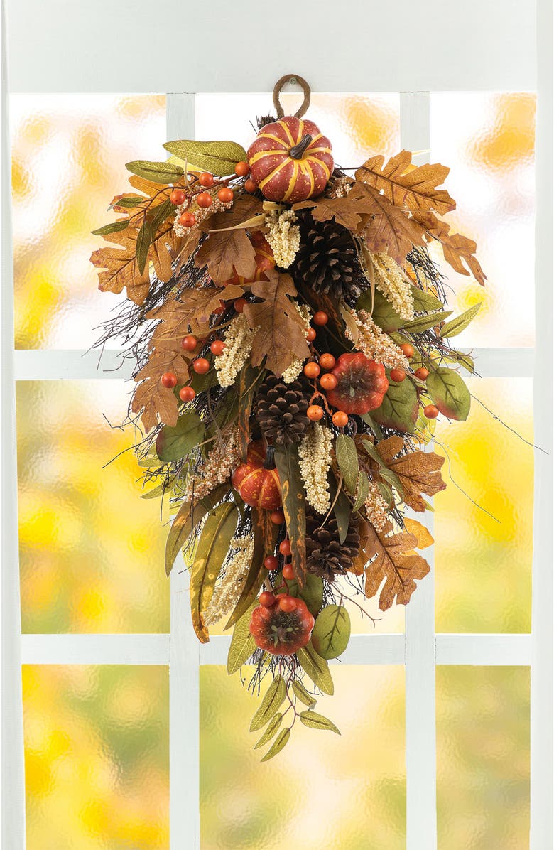 Glitzhome 27"H Fall Pumpkin Leaf Teardrop, Alternate, color, Orange