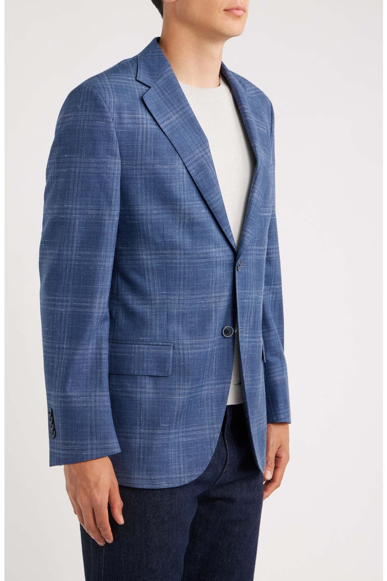 Hyperlight Soft Blue Plaid Slub Wool & Silk Blend Sport Coat, Alternate, color, BLUE