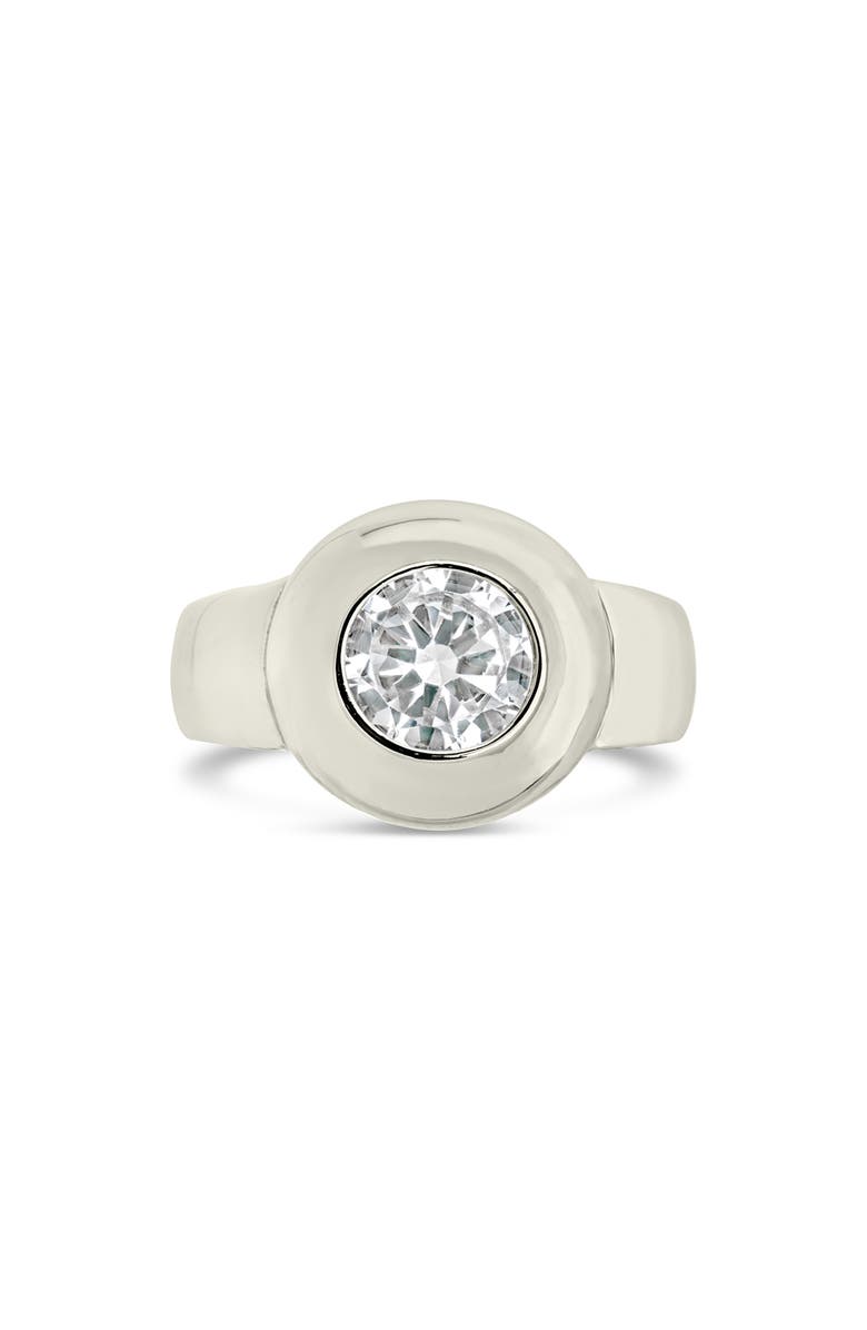 Sterling Forever Zora Cubic Zirconia Dome Signet Ring, Alternate, color, Silver
