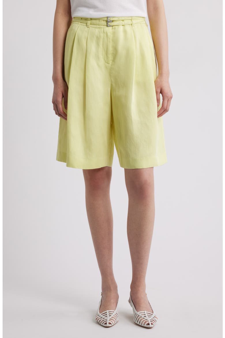 Tilena Pleated Belted Shorts, Main, color, BRT GRN