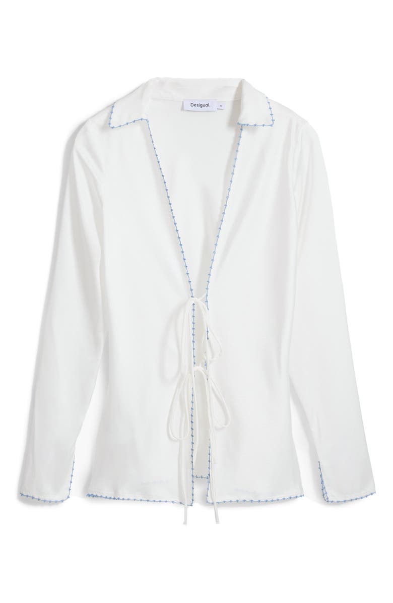 Desigual Tie Front Shirt, Alternate, color, Off White