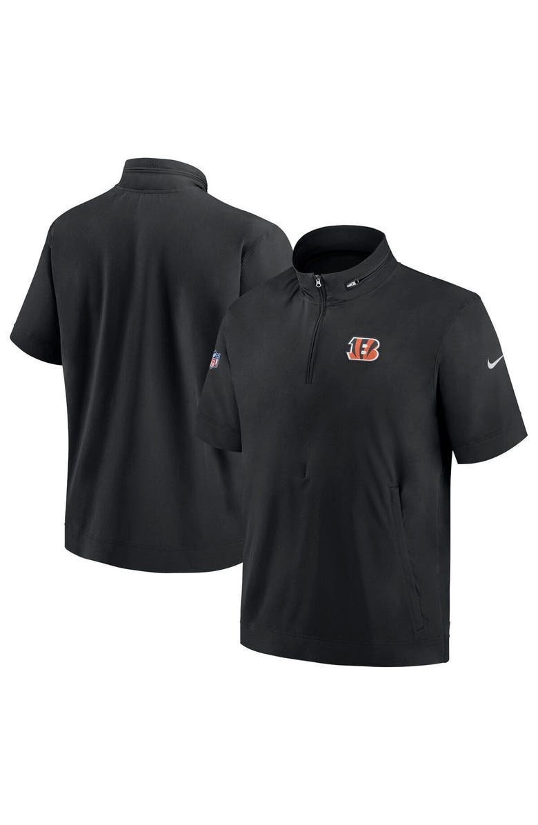 Nike Men's Nike  Black Cincinnati Bengals Sideline Coach Short Sleeve Hoodie Quarter-Zip Jacket, Main, color, Black