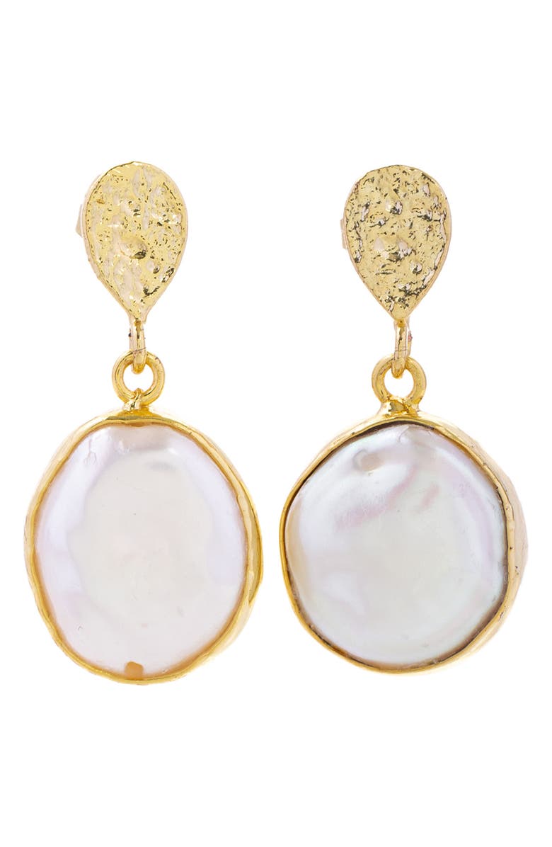 SAACHI Freshwater Pearl Full Moon Dangle Earrings, Main, color, Gold
