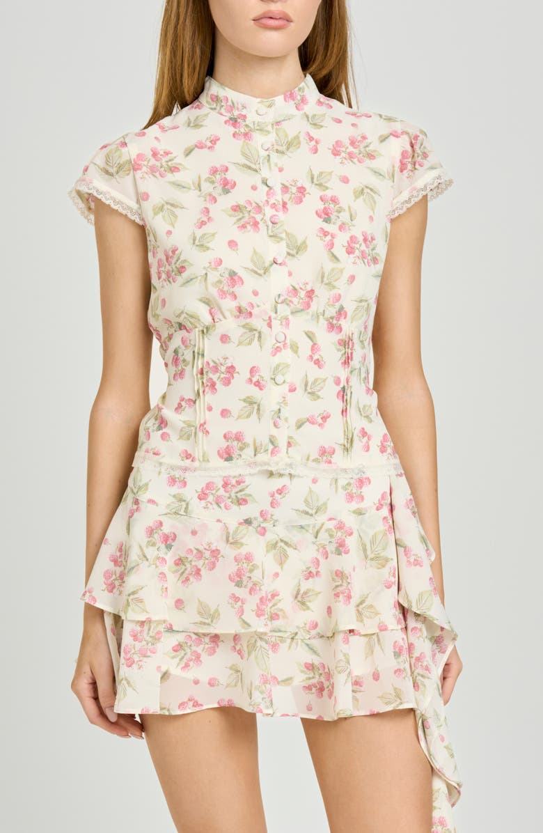WAYF Talia Raspberry Print Ruffle Chiffon Skort, Alternate, color, Garden Raspberry