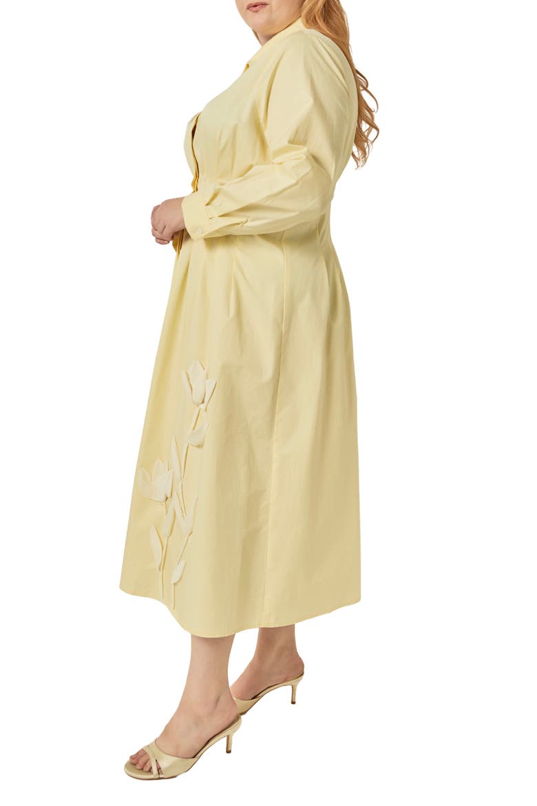 Appliquéd Pleated Cotton Shirtdress, Alternate, color, BUTTER YELLOW